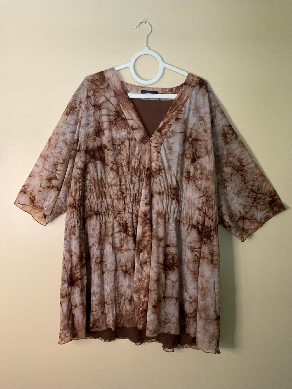 Zaftique Plus Flowing Brown Tie-Dye V-Neck Tunic